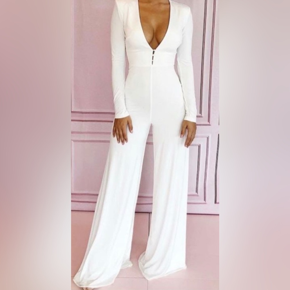 House of CB White Plunge Jumpsuit